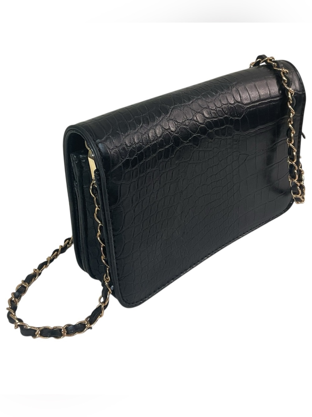 Badgley Mischka BM-4173 Black Croco Crossbody With Logo Plate Vegan Leather Bag - Picture 6 of 16
